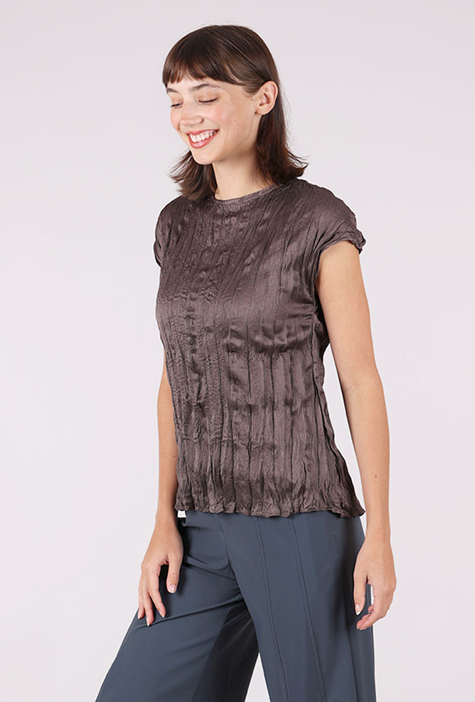 Grade & Gather Pleated Crinkle Sateen Top, Aubergine 