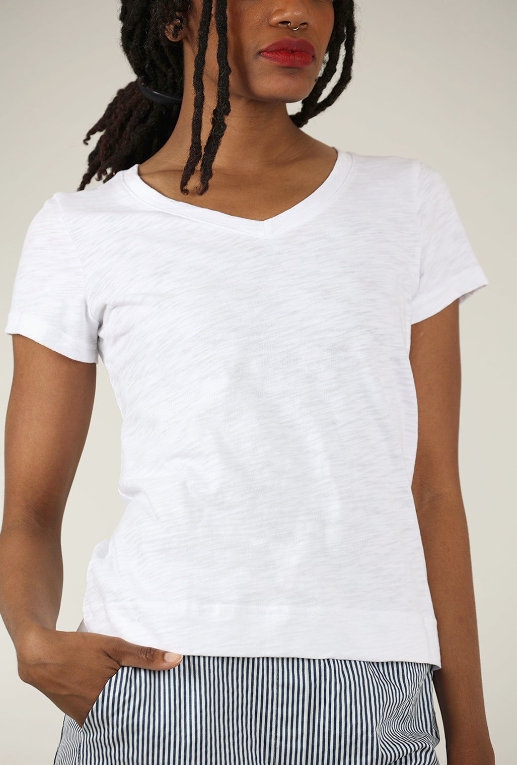 Escape by Habitat Cotton Slub V-Neck Tee, White 