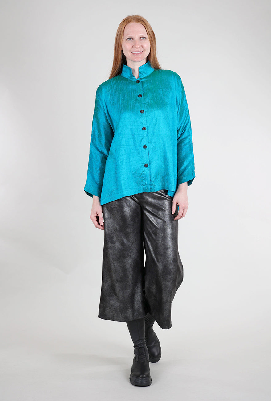 M Square Mandarin Silk Swing Shirt, Teal 