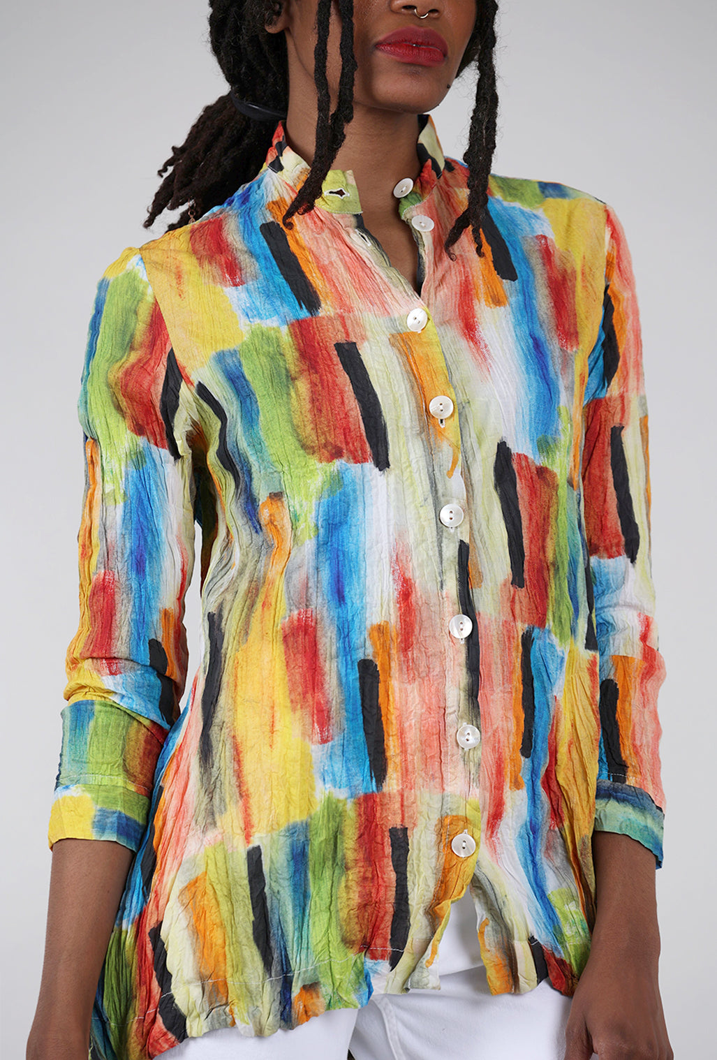 M Square Crinkle Lively Free Shirt, Orange Multi 