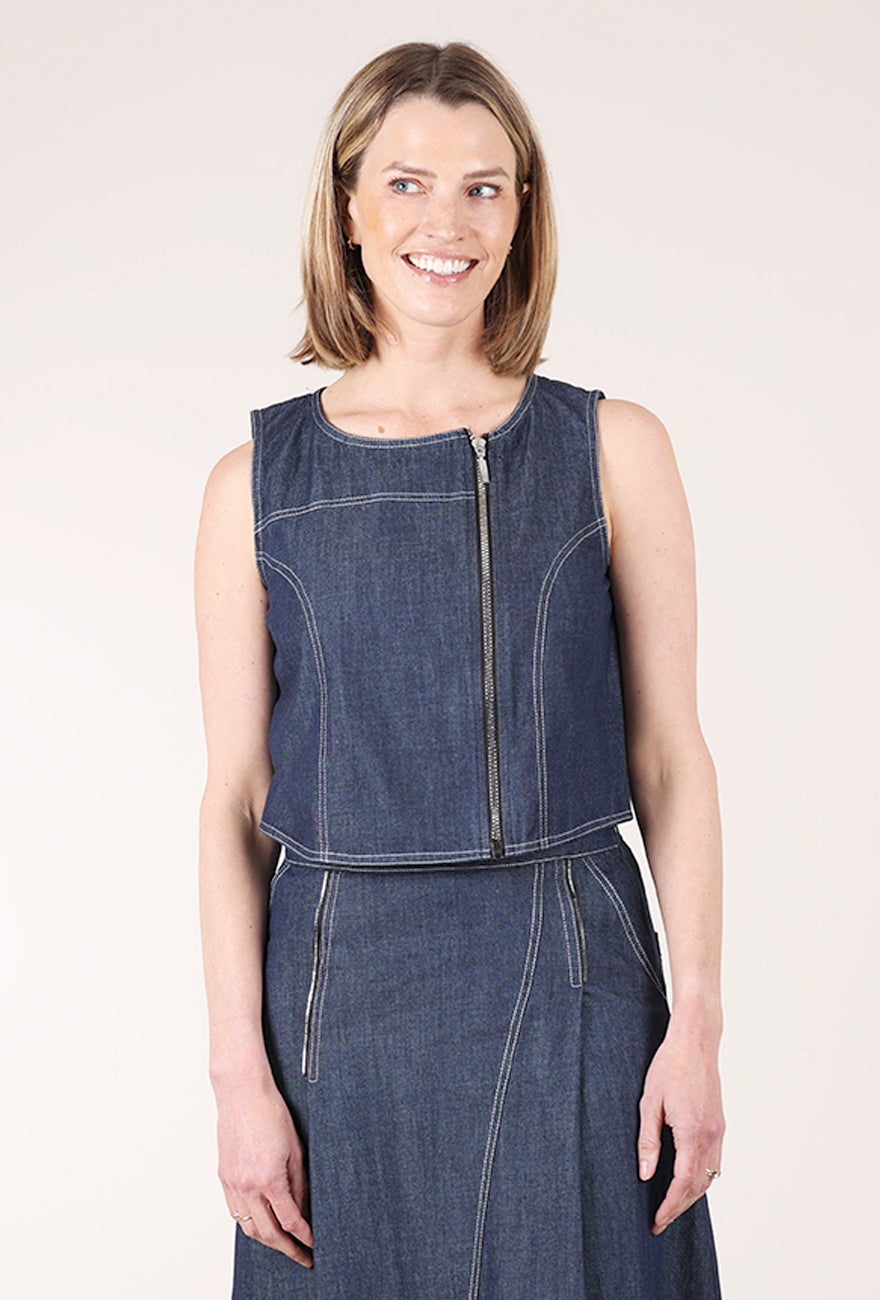 Ozai Denim Zip Vest, Blue 