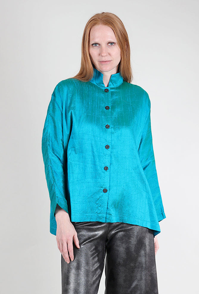 M Square Mandarin Silk Swing Shirt, Teal 