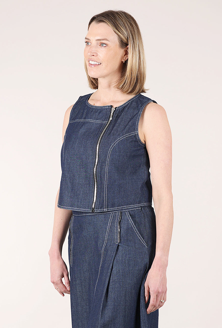 Denim Zip Vest, Blue