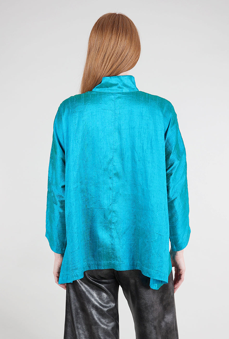 M Square Mandarin Silk Swing Shirt, Teal 