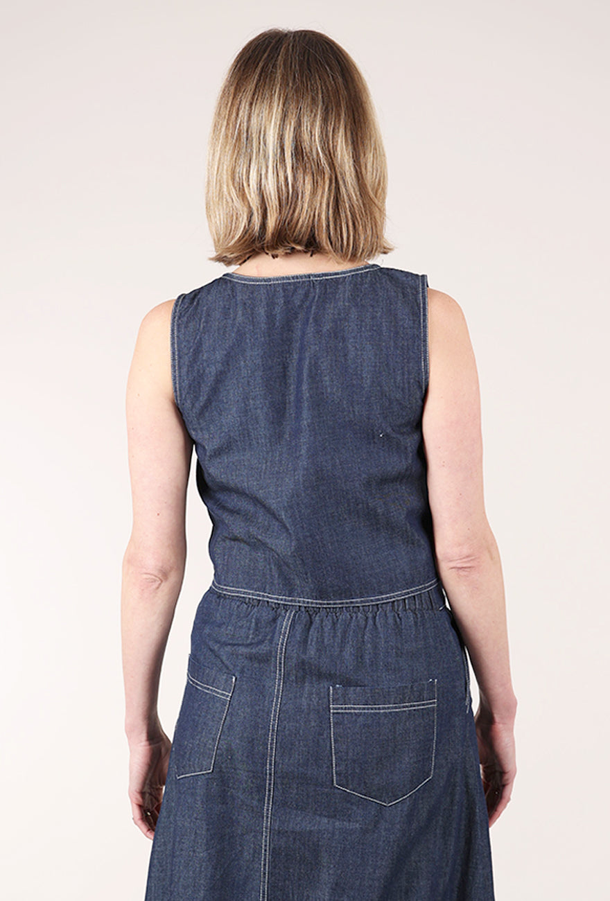 Denim Zip Vest, Blue