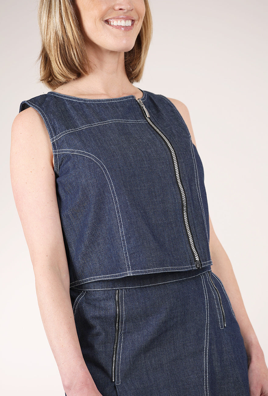 Denim Zip Vest, Blue