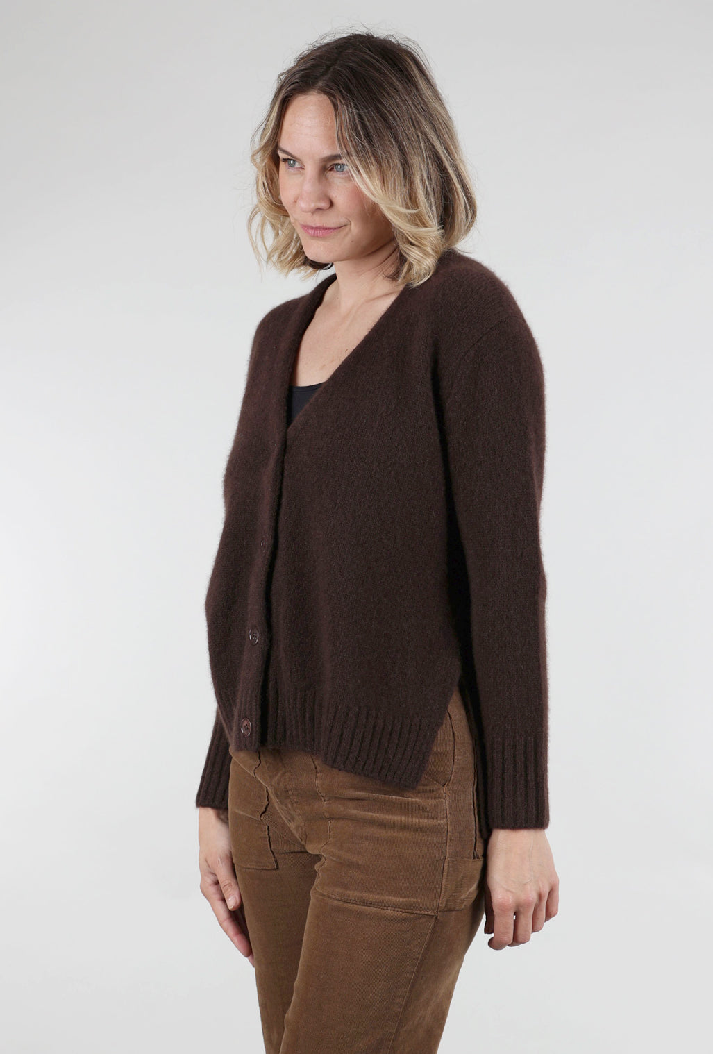 Estheme Cashmere Cashmere-Silk Grandpa Cardie, Espresso 