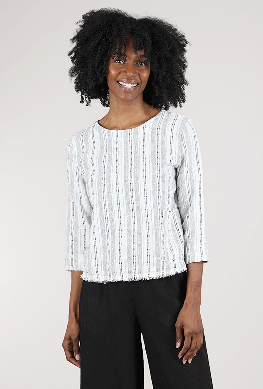 Cut Loose Bumpy Stripe 3/4-Sleeve Shell, Laundered 