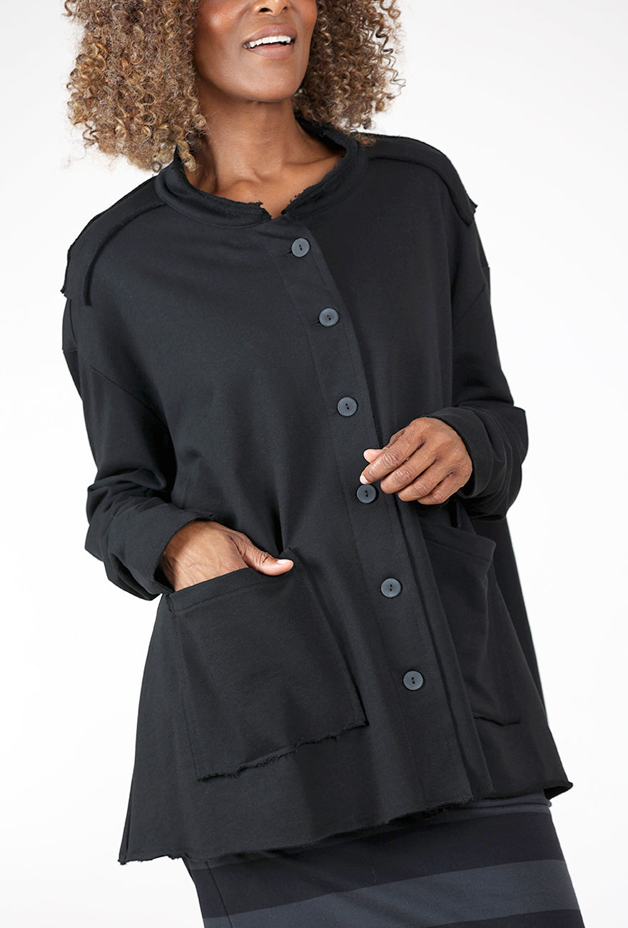 Boxy Sweat Shirt, Black Angle 4