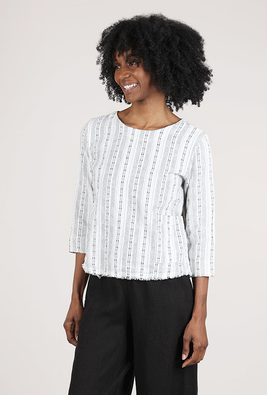 Cut Loose Bumpy Stripe 3/4-Sleeve Shell, Laundered 