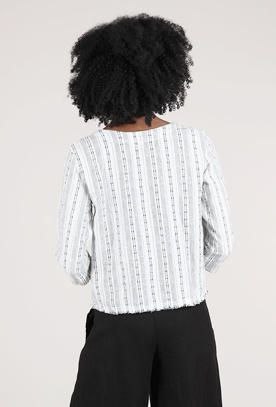 Cut Loose Bumpy Stripe 3/4-Sleeve Shell, Laundered 