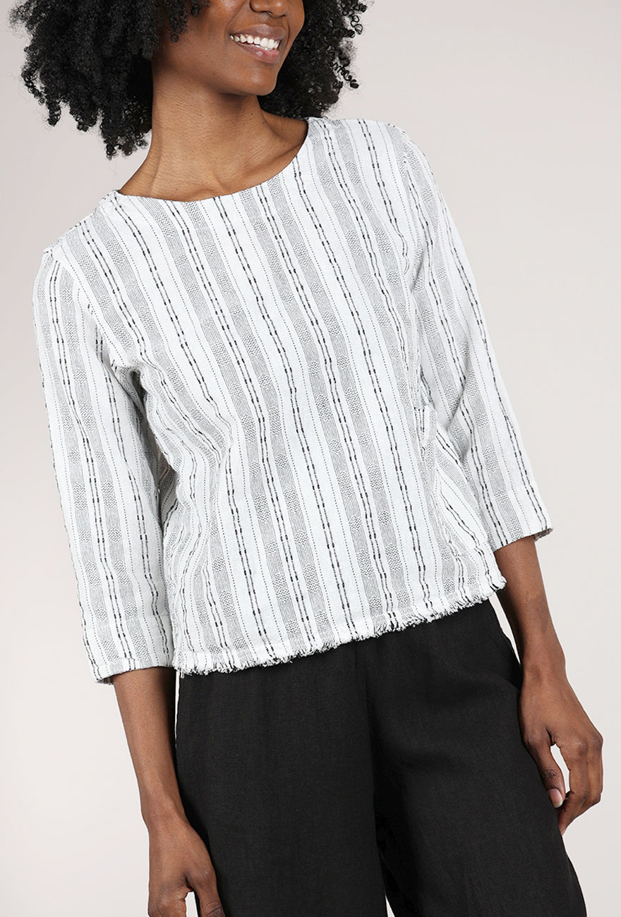 Cut Loose Bumpy Stripe 3/4-Sleeve Shell, Laundered 