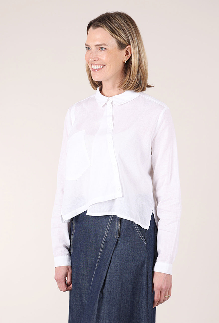 Lurdes Bergada Linen Asym Button-Up Shirt, White 