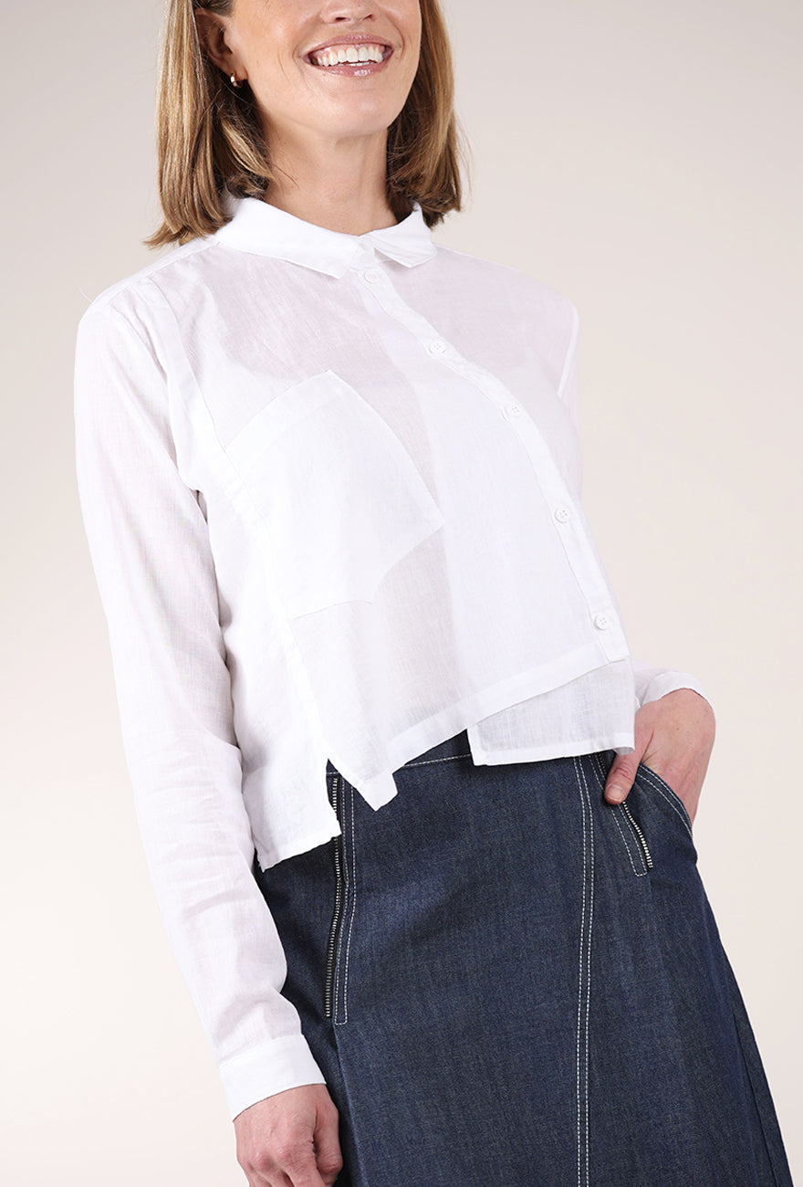 Lurdes Bergada Linen Asym Button-Up Shirt, White 