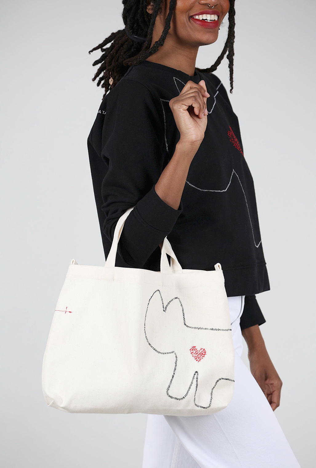 Cats with a Heart Camila Tote Bag, Off-White One Size Off-White