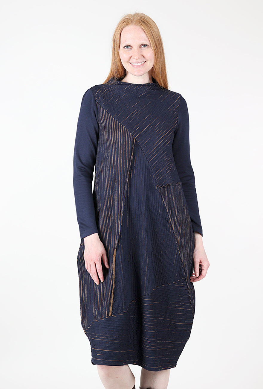 Ozai Dimensional Contrast Dress, Blue/Mustard 