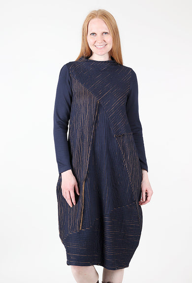 Ozai Dimensional Contrast Dress, Blue/Mustard 