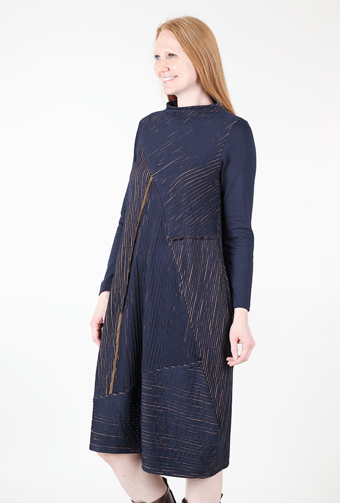Ozai Dimensional Contrast Dress, Blue/Mustard 