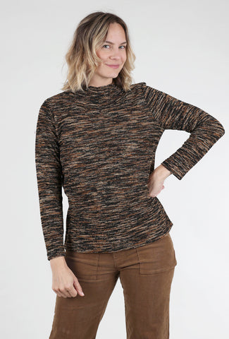 Trisha Tyler Tiger Eye Stitch Detail Mockneck, Brown/Black 