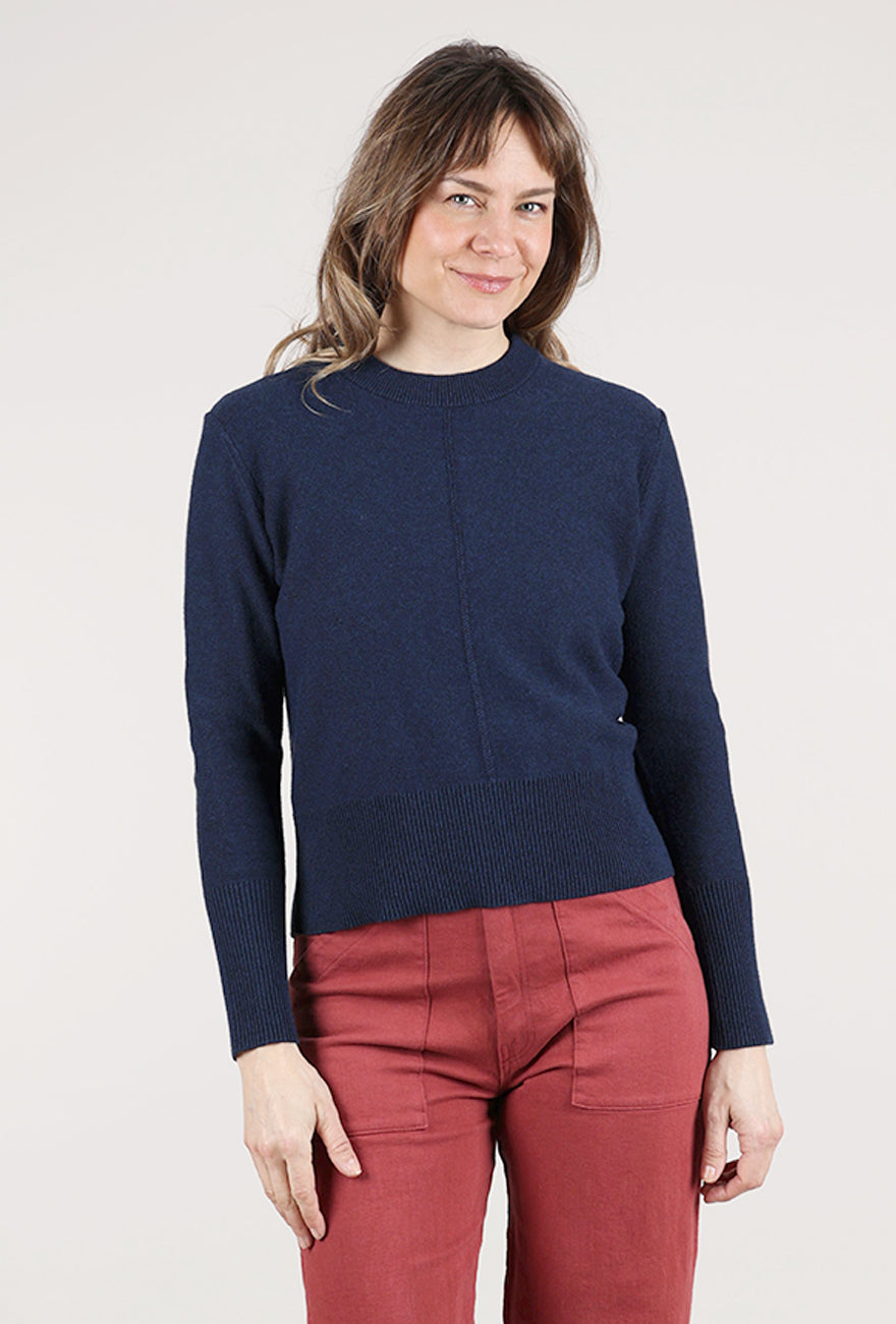 Kinross Cashmere Rib-Trim Crew Sweater, Navy 