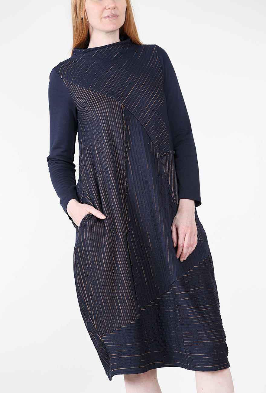 Ozai Dimensional Contrast Dress, Blue/Mustard 