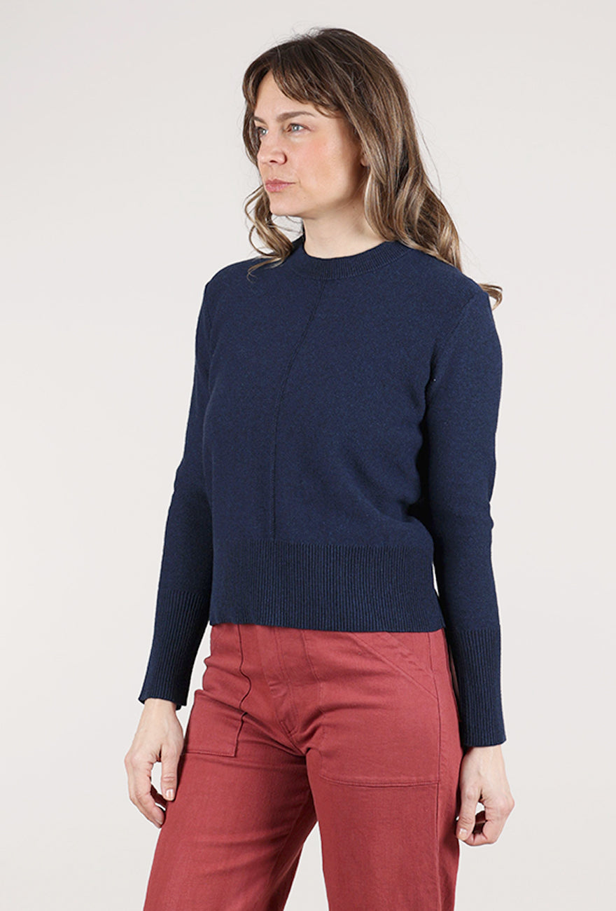 Kinross Cashmere Rib-Trim Crew Sweater, Navy 