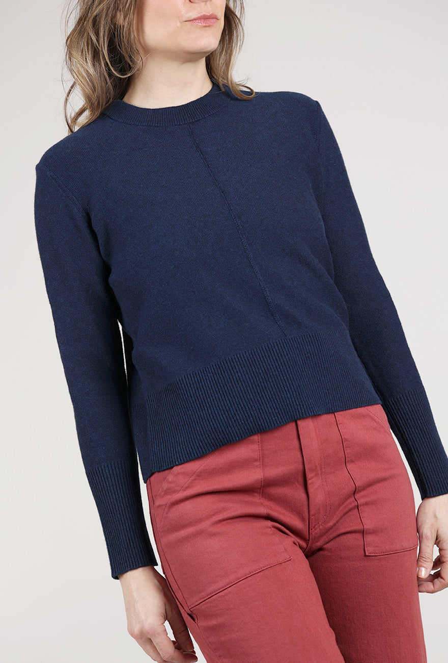Kinross Cashmere Rib-Trim Crew Sweater, Navy 