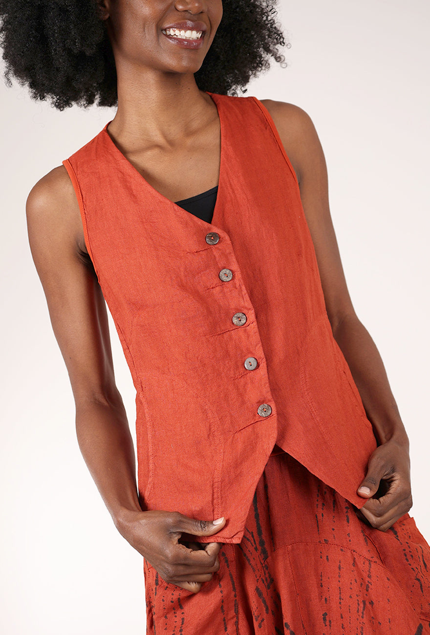 Dapper Linen Vest, Rust