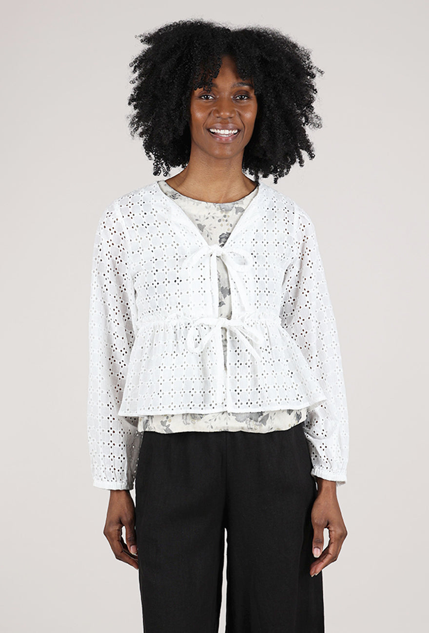 Grade & Gather Eyelet Tie-Front Blouse, Off-White 