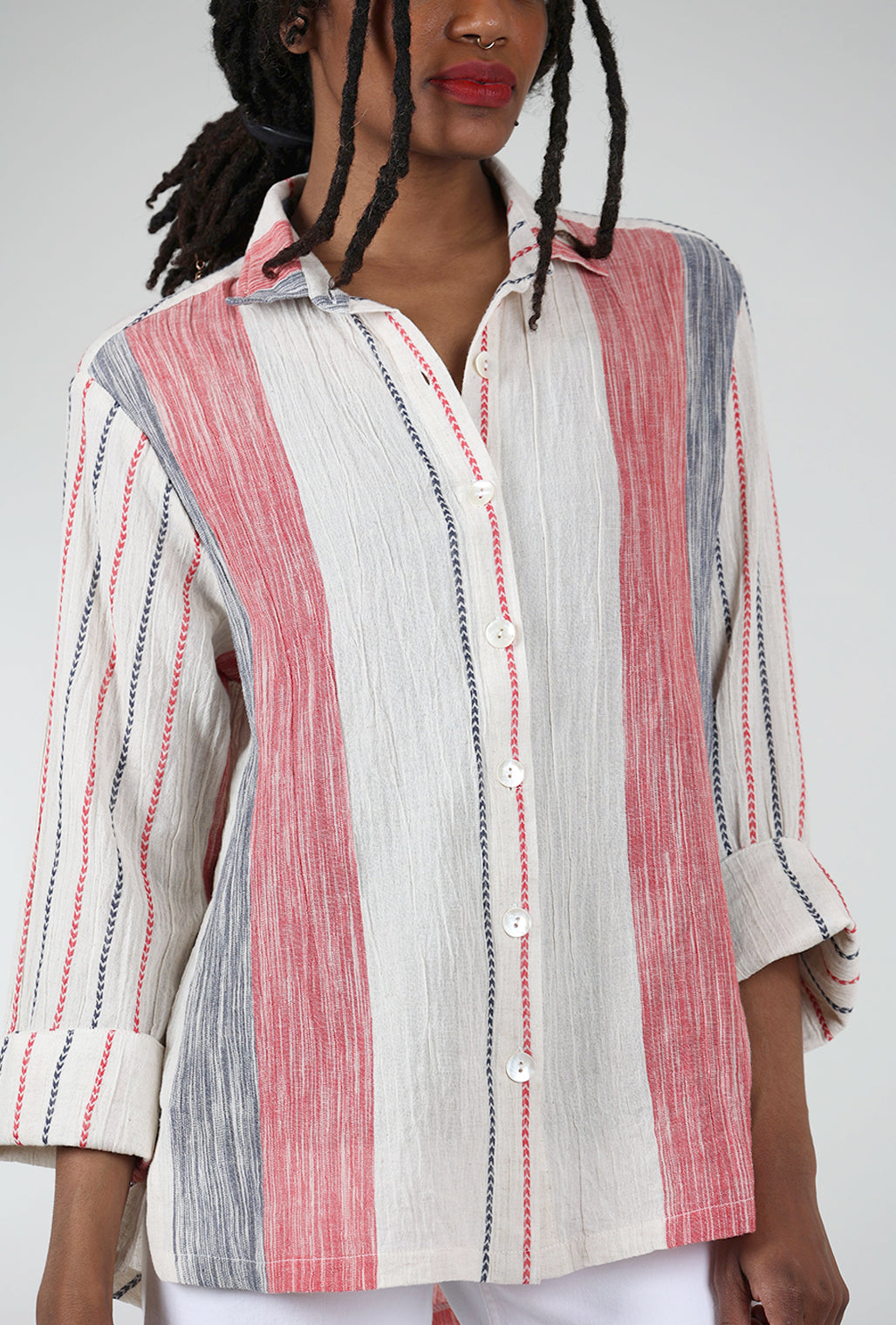 M Square Quinne Parallel Shirt, Ecru/Red 