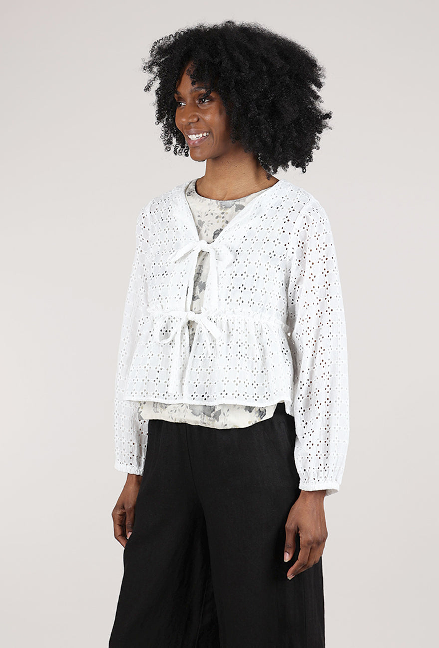 Grade & Gather Eyelet Tie-Front Blouse, Off-White 