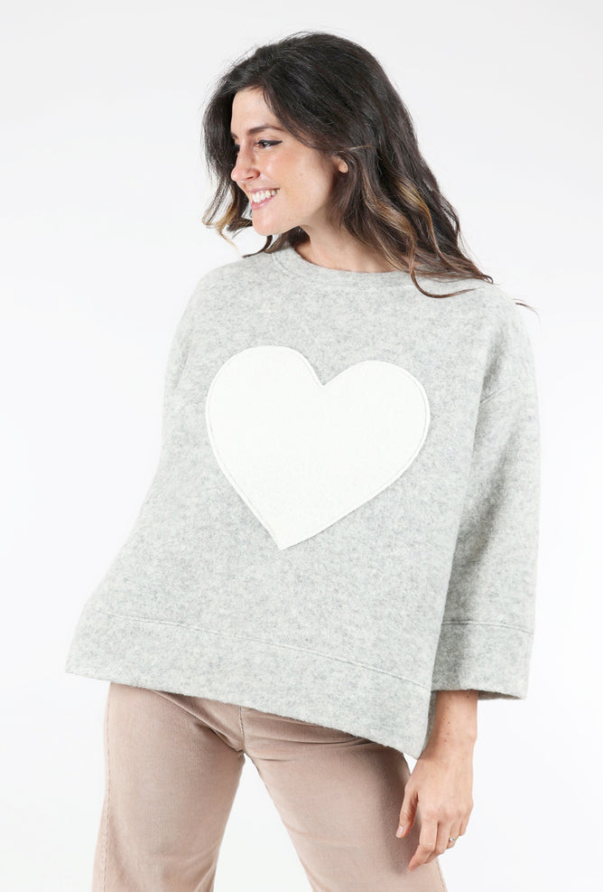 Go Lightly Boiled-Wool Heart Top, Gray/Ivory One Size Gray