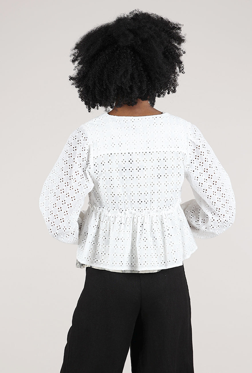 Grade & Gather Eyelet Tie-Front Blouse, Off-White 