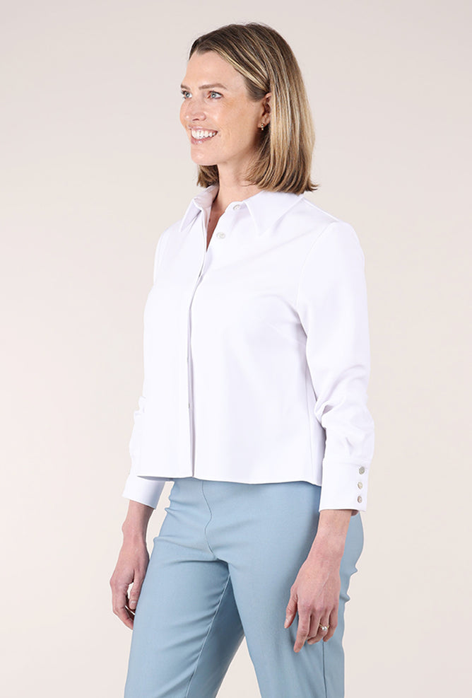 Estelle & Finn Shorter Pleat Back Blouse, White 