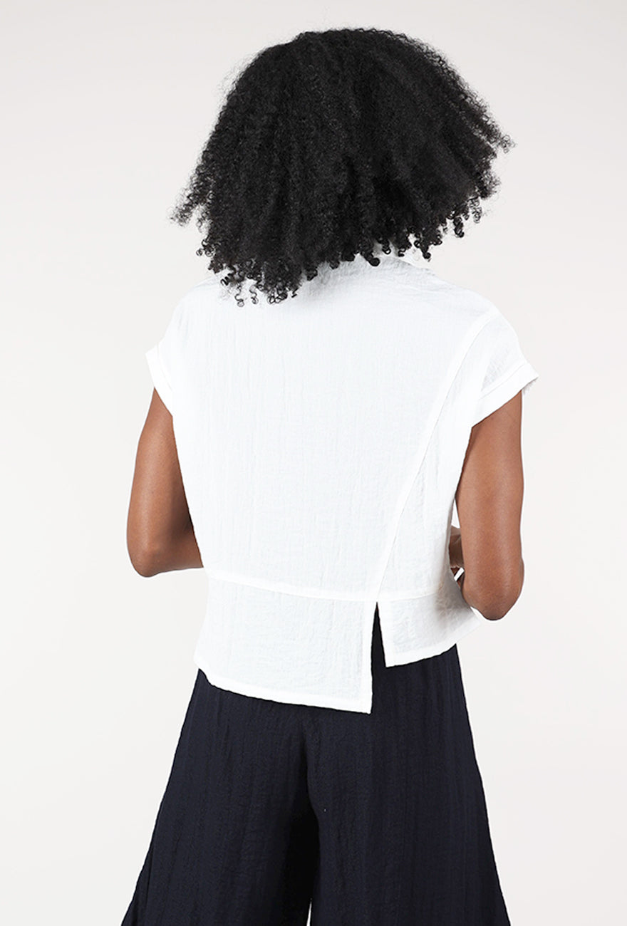 Eleven Stitch Travel Crinkle Half Placket Top, Paper White 