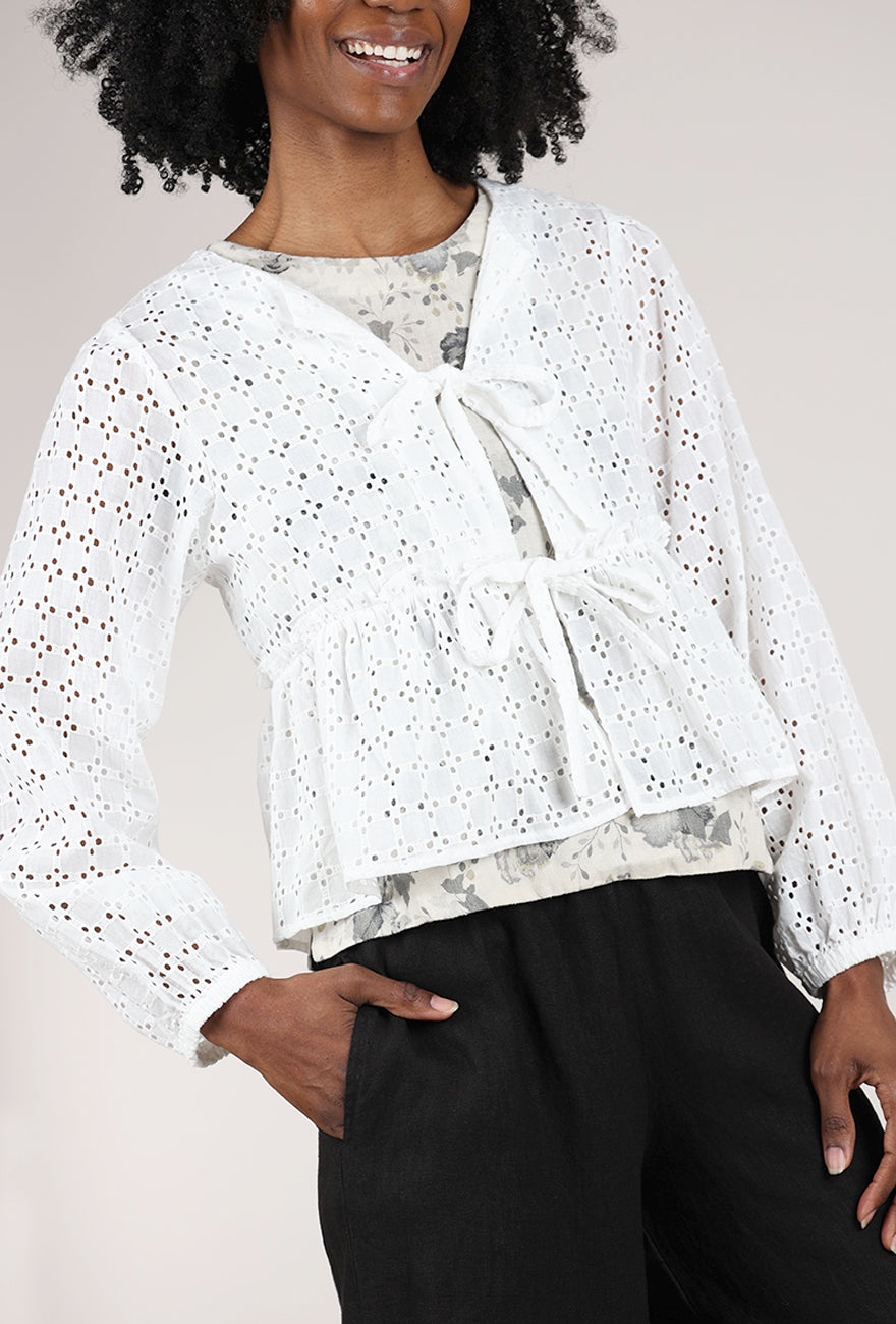 Grade & Gather Eyelet Tie-Front Blouse, Off-White 