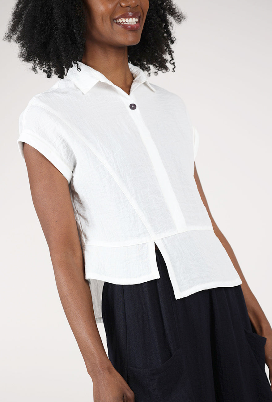 Eleven Stitch Travel Crinkle Half Placket Top, Paper White 