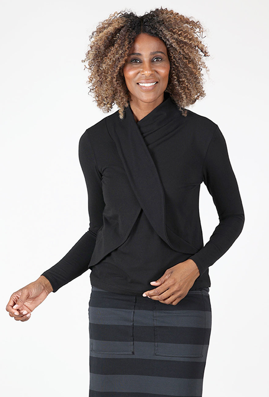 Ozai Drape Front Knit Top, Black 