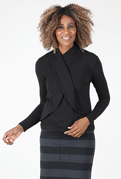 Ozai Drape Front Knit Top, Black 