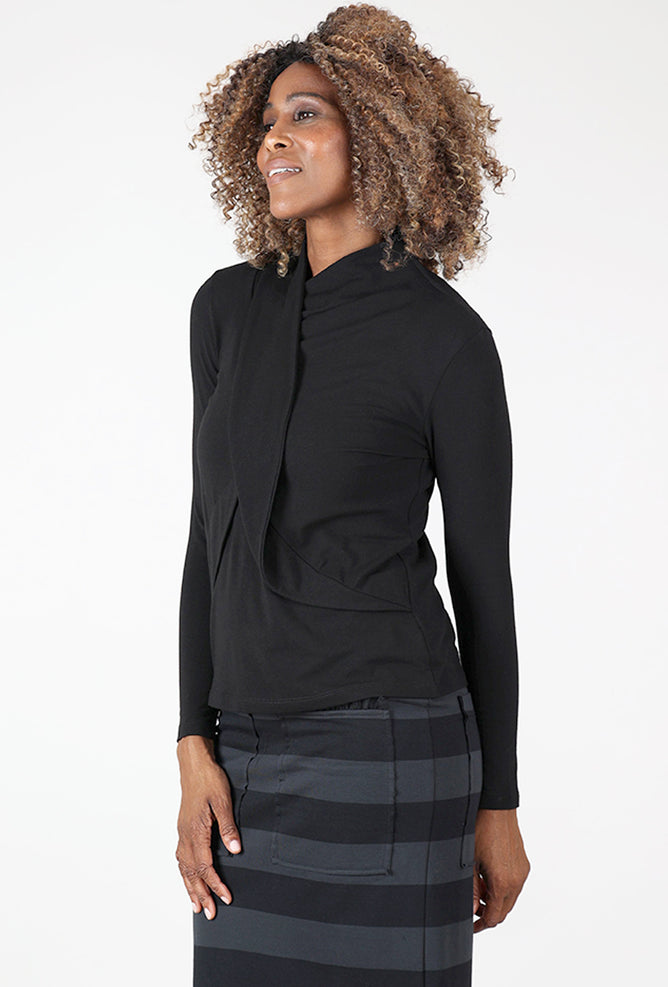 Ozai Drape Front Knit Top, Black 
