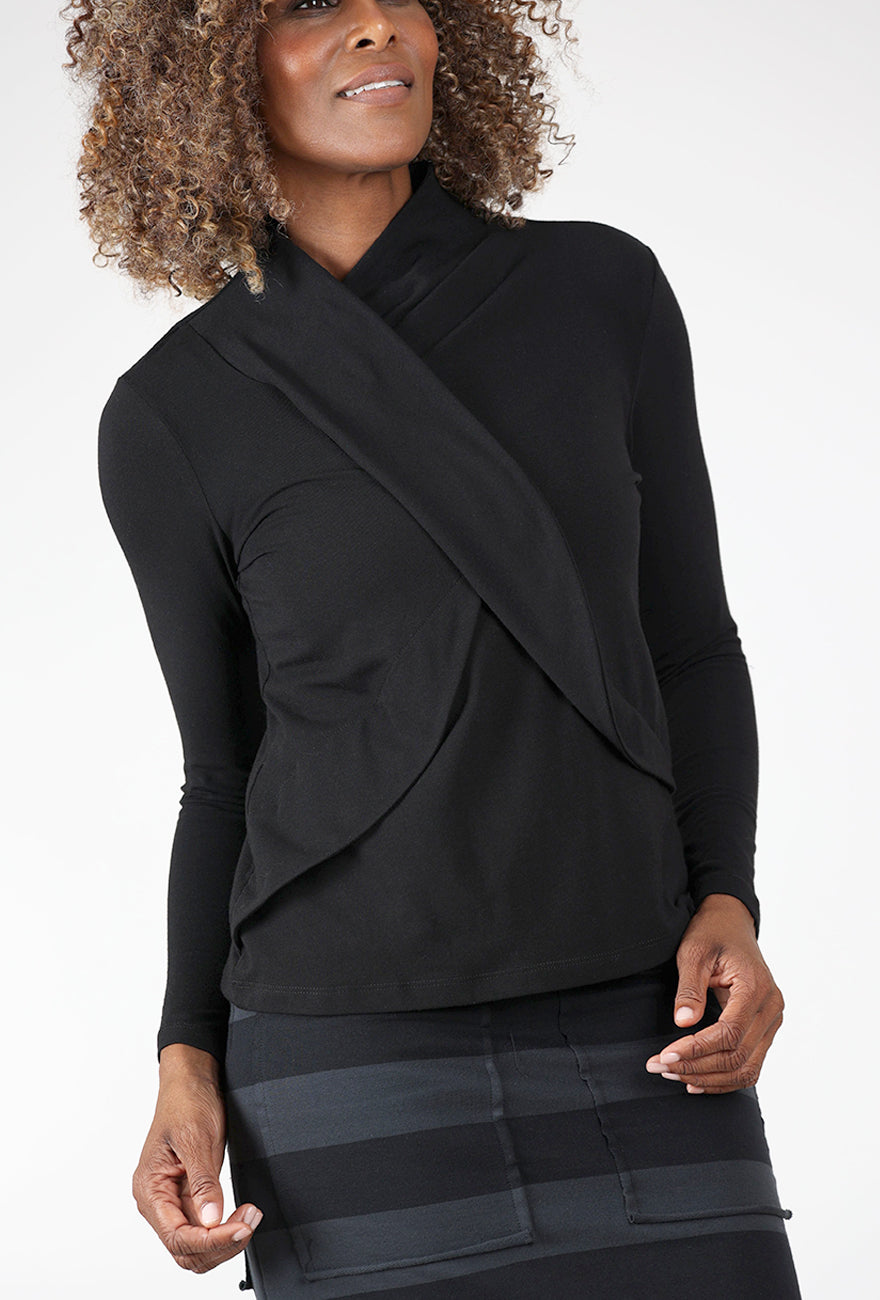 Ozai Drape Front Knit Top, Black 