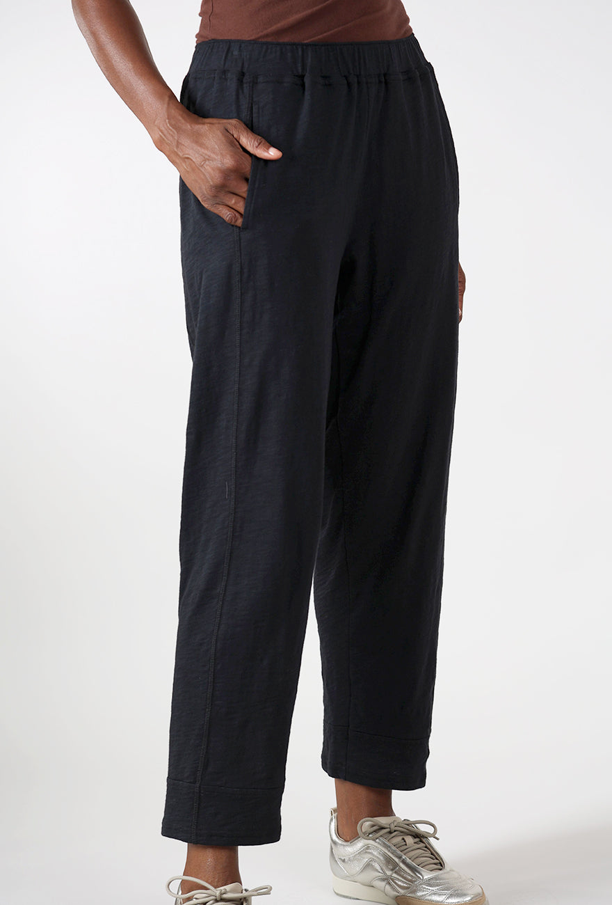 Cotton Slub Seamed Pant, Black Angle 4