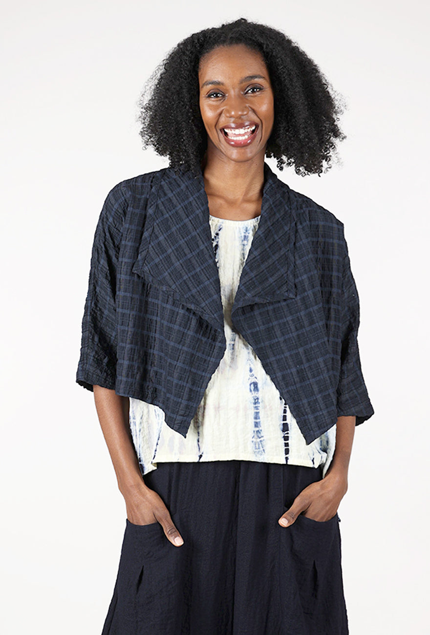 Eleven Stitch Windowpane Shrug , Indigo 