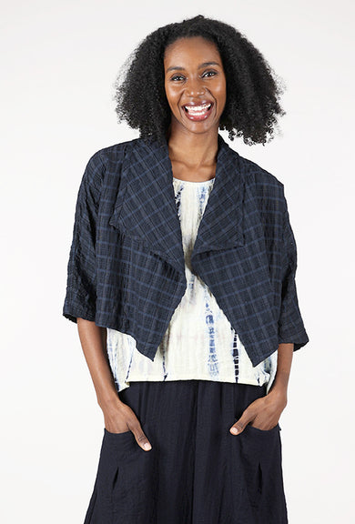 Eleven Stitch Windowpane Shrug , Indigo 