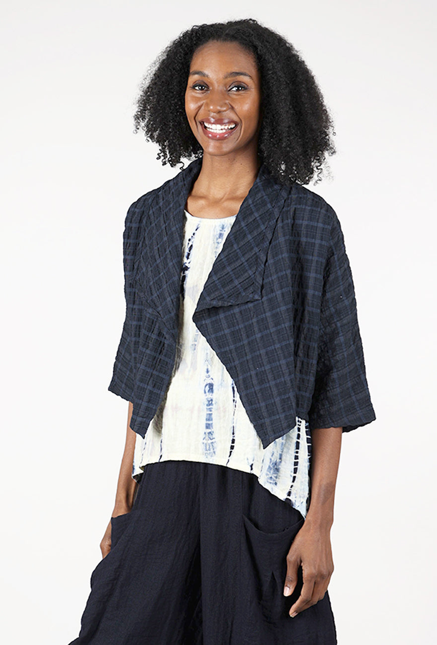 Eleven Stitch Windowpane Shrug , Indigo 