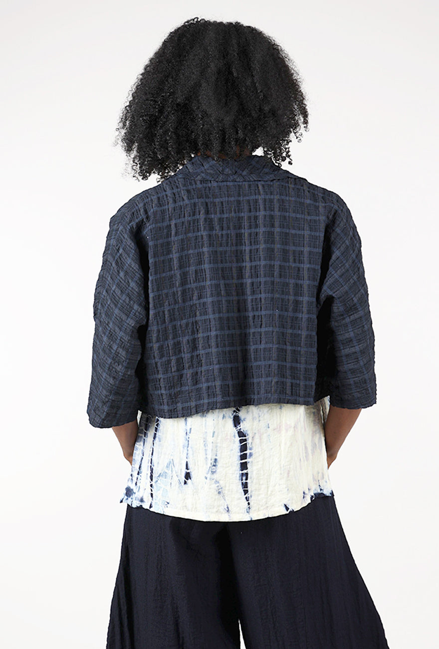 Eleven Stitch Windowpane Shrug , Indigo 
