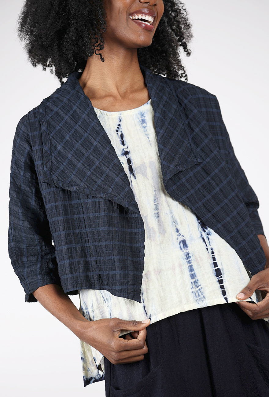 Eleven Stitch Windowpane Shrug , Indigo 