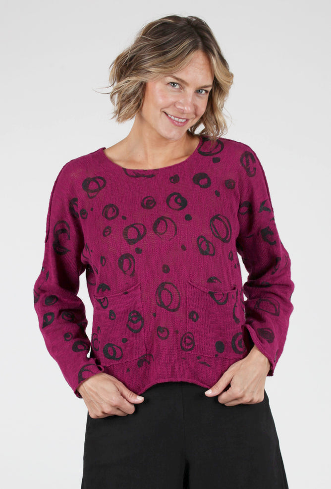 Paper Temples Reverse Pullover, Berry/Circles 