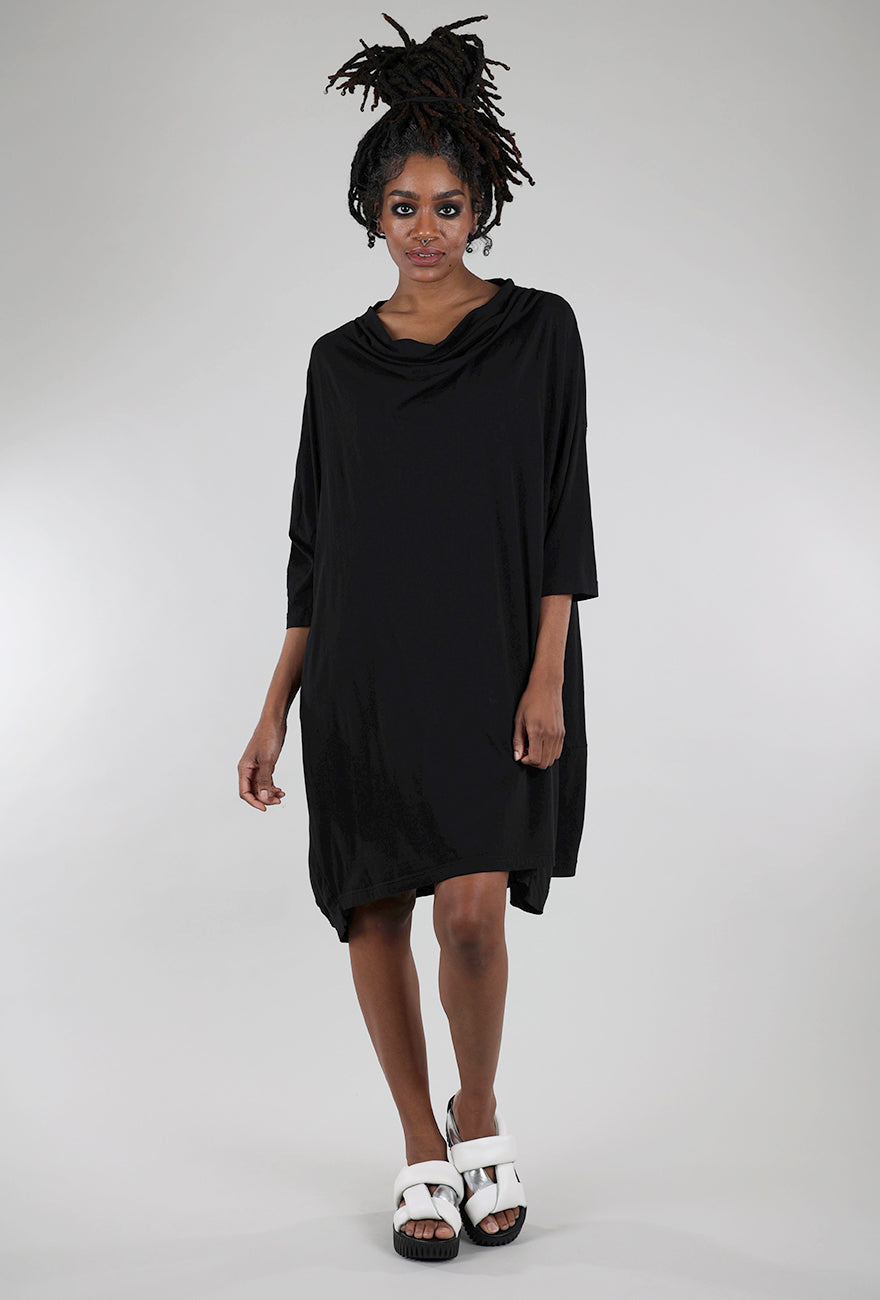 Rundholz Luxe Jersey Drape Neck Dress, Black 