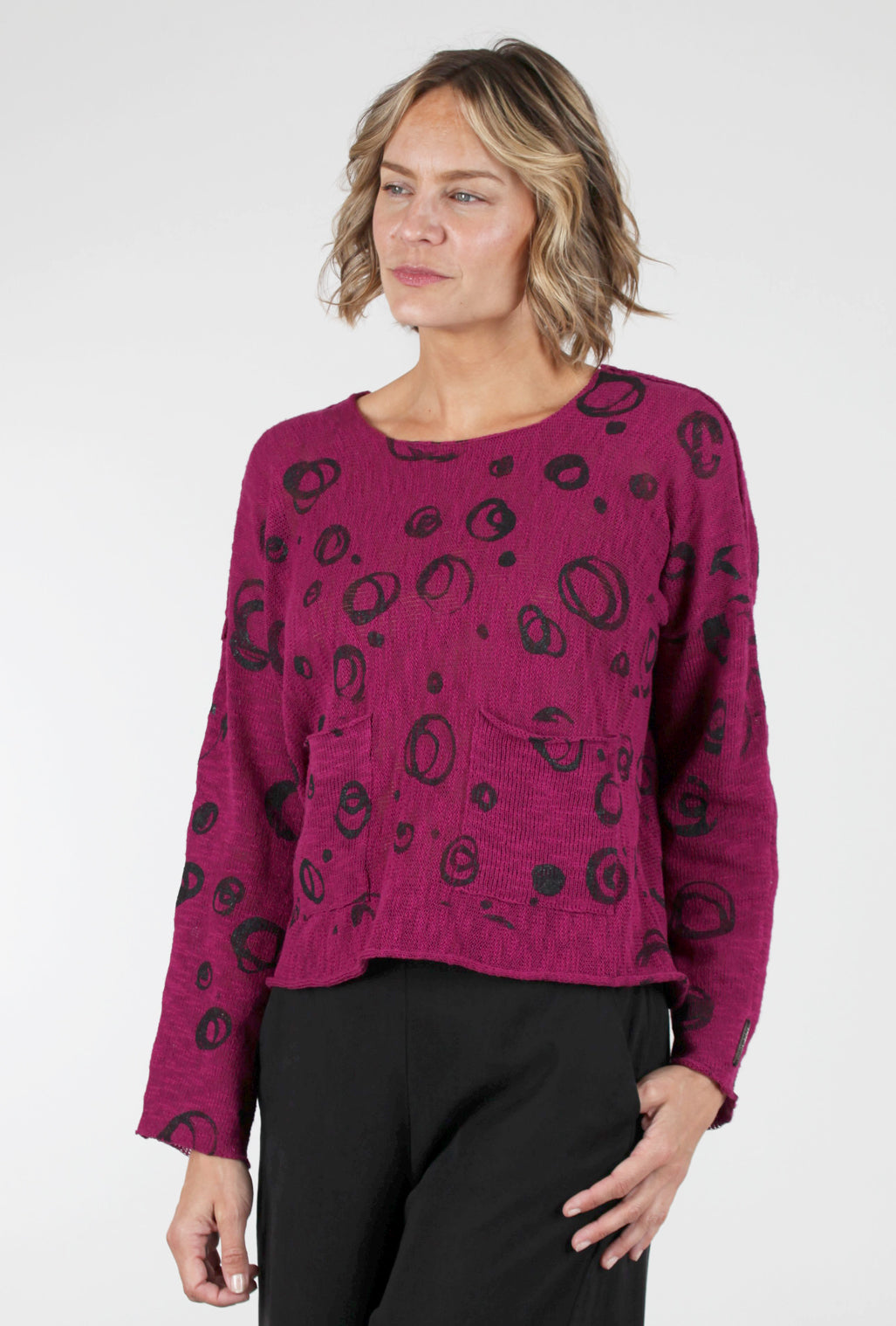 Paper Temples Reverse Pullover, Berry/Circles 